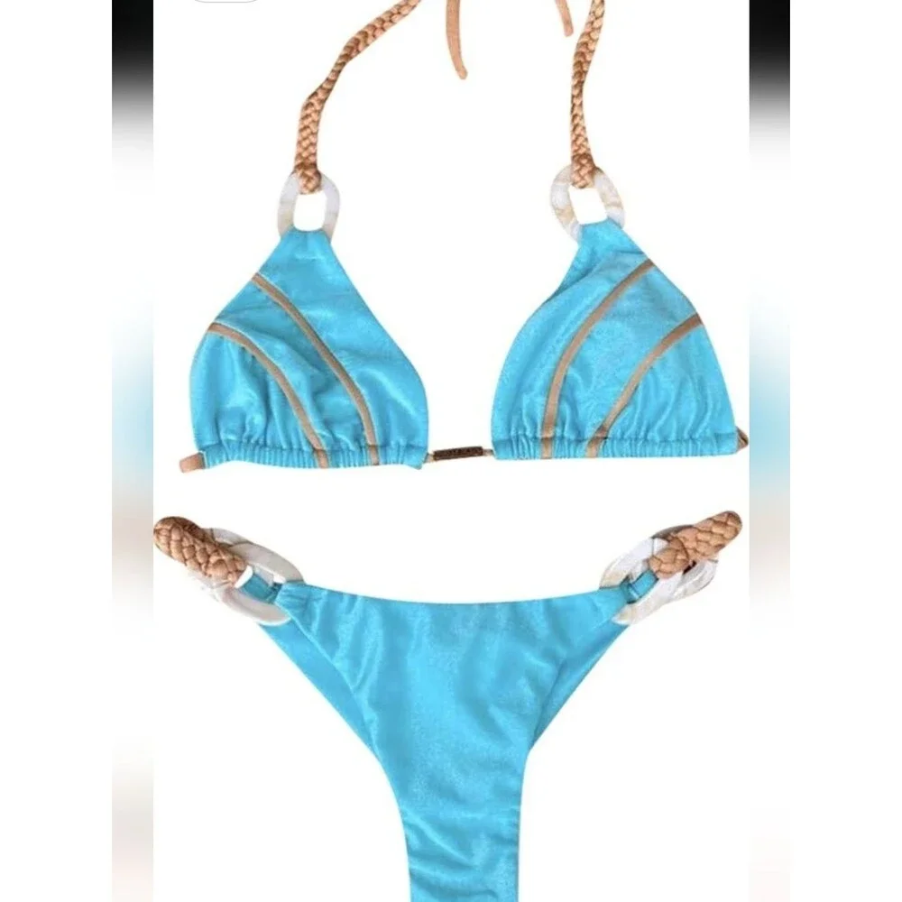 Braided Ring Turquoise Bikini Set - Women Swim